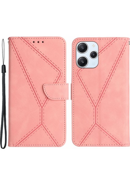 Xiaomi Redmi Için 12 4g Telefon Kılıfı Cüzdan Baskılı Hat Cilt Touch Flip Stand Pu Deri+Tpu Telefon Kapağı-Pembe (Yurt Dışından)