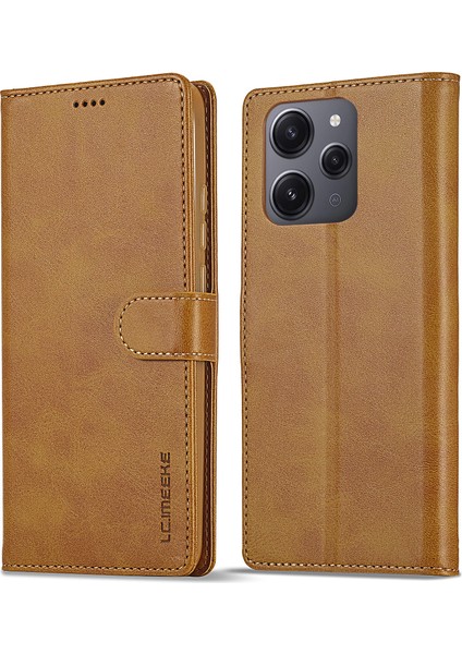 Xiaomi Redmi Için 12 4g Pu Deri Flip Telefon Kasası Buzağı Doku Cüzdan Stand Kapağı-Sarı (Yurt Dışından)