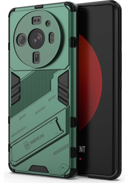 Xiaomi 12S Ultra 5g Için Şok Emilim Damla Geçirmez Tpu+Pc Kapak Kickstand Anti-Sracratch Cep Telefonu Kılıf Yeşil (Yurt Dışından)