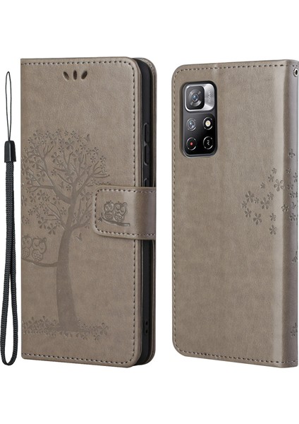 Folio Flip Baykuş Ağacı Izi Iyi Korumalı Anti-Damla Şık Deri Cüzdan Telefon Kasası Kabuk Xiaomi Için Standı Redmi Not 11 /redmi Not 11T /redmi Not 11S -Grey (Yurt Dışından)