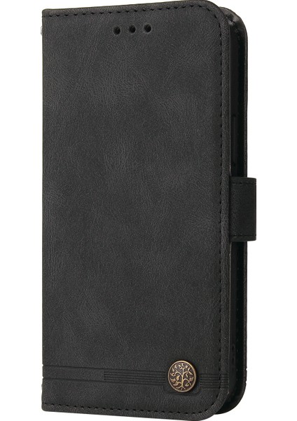 Anti Drop Pu Deri Cüzdan Stand Kapak Telefon Kılıfı Xiaomi Için Redmi Için Ağaç Desen Metal Düğmesi Dekoru Not 11 4g (Mediatek)/10 4g (2021)/10 2022 4g/10 Prime-Black (Yurt Dışından) modelleri