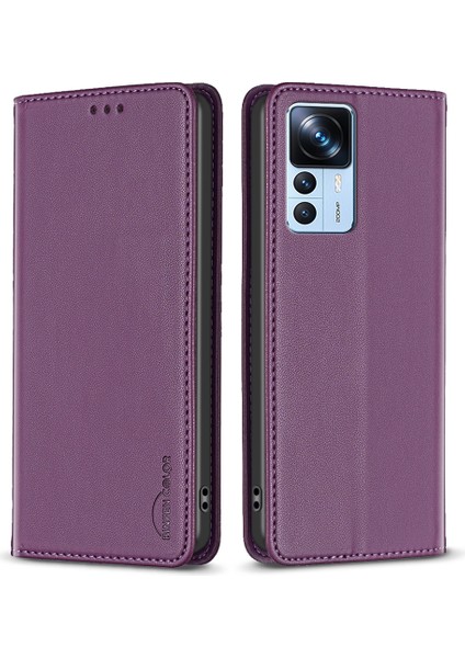 Xiaomi 12T 5G/12T Pro 5g/redmi K50 Ultra Telefon Deri Kılıf Stand Kartı Yuvaları Kapak-Dark Mor (Yurt Dışından)