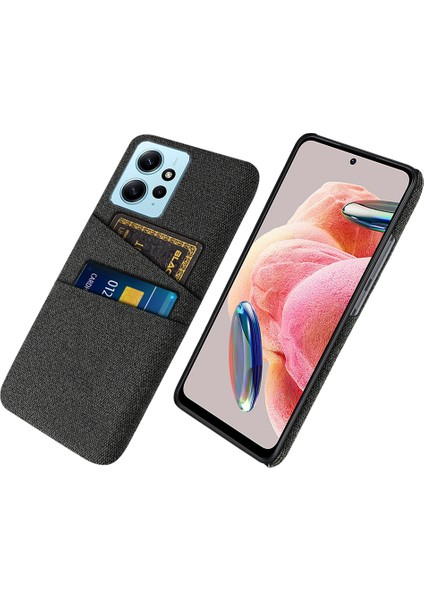 Xiaomi Için Redmi Note 12 4g Telefon Kılıfı 2 Kart Yuvaları Sert Pc+Kumaş Koruyucu Kapak Black (Yurt Dışından)