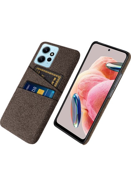 Xiaomi Için Redmi Note 12 4g Telefon Kılıfı 2 Kart Yuvaları Sert Pc+Kumaş Koruyucu Kapak Kahverengi (Yurt Dışından)