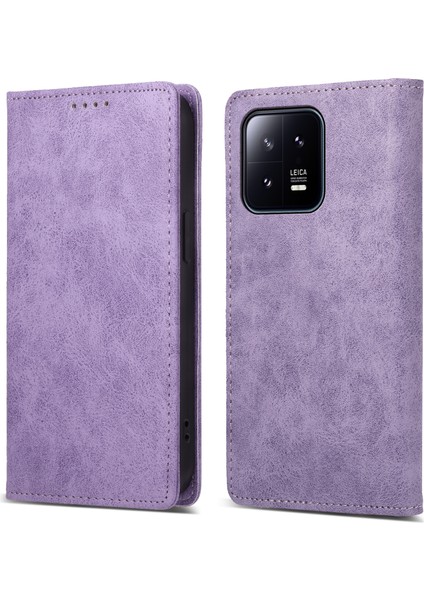Xiaomi 13 Rfıd Için Engelleme Cüzdanı Pu Deri Iş Telefon Kılıfı Stand Manyetik Kapak-Mor (Yurt Dışından)