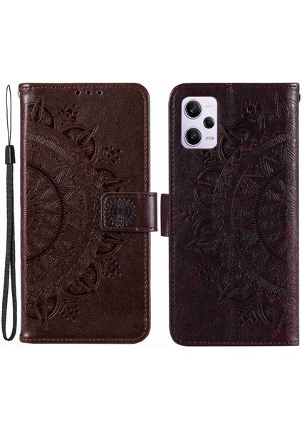 Mandala Çiçek Xiaomi Redmi Için Pu Deri Kılıf Not 12 Pro+ 5g Flip Standı Manyetik Toka Koruma Kapağı Cüzdan-Kahverengi (Yurt Dışından)