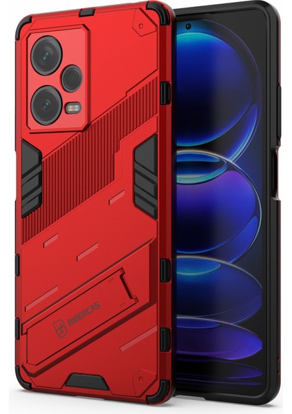 Xiaomi Redmi Için Note 12 Pro+ 5g Sabit Pc+ Yumuşak Tpu Telefon Kılıfı Damla Geçirmez Kickstand Koruyucu Kapak-Kırmızı (Yurt Dışından)