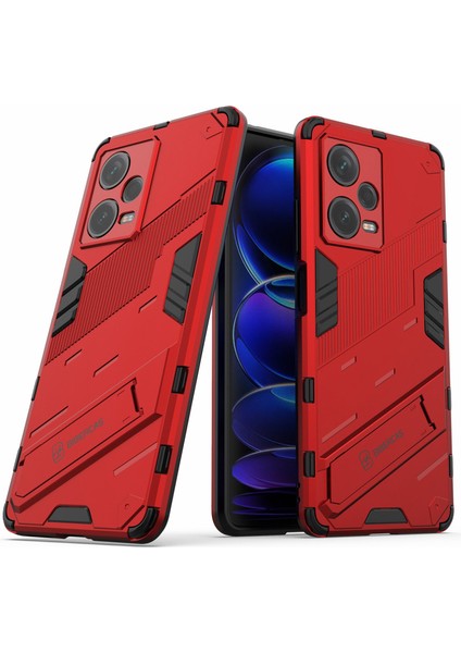 Xiaomi Redmi Için Note 12 Pro+ 5g Sabit Pc+ Yumuşak Tpu Telefon Kılıfı Damla Geçirmez Kickstand Koruyucu Kapak-Kırmızı (Yurt Dışından)