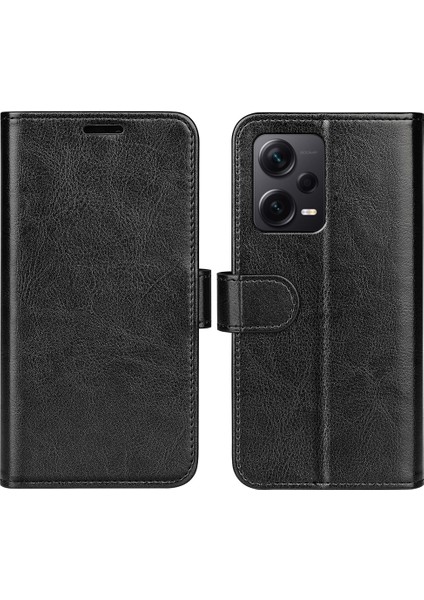 Xiaomi Redmi Için Note 12 Pro+ 5g Çılgın At Doku Kılıfı Deri Cüzdan Stand Kapağı-Siyah (Yurt Dışından)