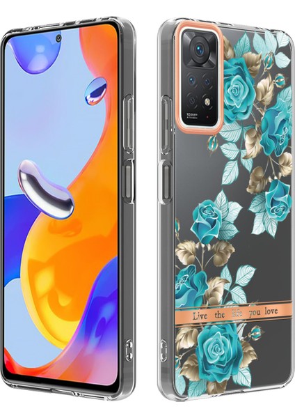 Xiaomi Redmi Için Note 12 Pro 4g/11 Pro 4g (Mediatek)/redmi Note 11 Pro 5g (Qualcomm) Çiçek Deseni Ultra-Slim Tpu Telefon Kılıfı Imd Anti-Çizelge Elektroplatma KAPAK-HC002 Mavi Gül (Yurt Dışından)