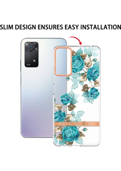 Xiaomi Redmi Için Note 12 Pro 4g/11 Pro 4g (Mediatek)/redmi Note 11 Pro 5g (Qualcomm) Çiçek Deseni Ultra-Slim Tpu Telefon Kılıfı Imd Anti-Çizelge Elektroplatma KAPAK-HC002 Mavi Gül (Yurt Dışından) indirimleri