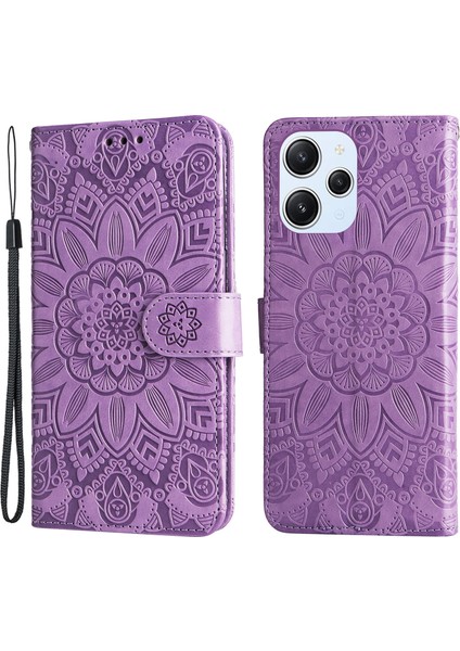 Xiaomi Redmi 12 4g Için Pu Deri Kapağı Ayçiçeği Baskılı Cüzdan Anti-Çizik Akıllı Telefon Kılıfı-Mor (Yurt Dışından)