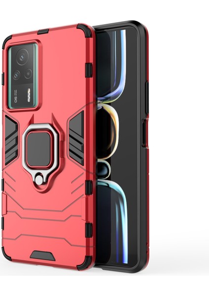 Xiaomi Redmi K60E 5g Için Tpu+Pc Telefon Kılıfı Kararlı Yüzük Tutucu Kickstand Shockproof Cover Shell-Kırmızı (Yurt Dışından)