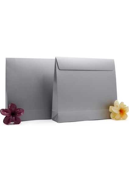 Premium Gümüş 25 x 23 x 7 cm Ağzı Bantlı 2 Adet Hediye Zarfı, Hediye Paketi, Hediye Poşeti
