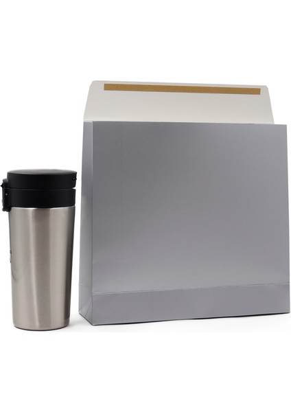 Premium Gümüş 25 x 23 x 7 cm Ağzı Bantlı 2 Adet Hediye Zarfı, Hediye Paketi, Hediye Poşeti