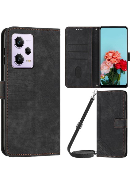 Xiaomi Redmi Için Note 12 Pro+ 5g/not 12 Explorer 5g Cüzdan Telefon Kılıf Hatları Baskılı Deri Stand Koruyucu Flip Kapak-Siyah (Yurt Dışından)