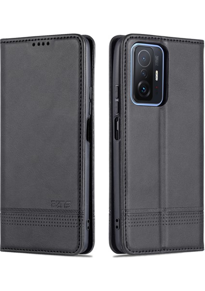 Cüzdan Tasarımı Dayanıklı Pu Deri Deri Şok Geçirmez Telefon Kapak Kılıfı Xiaomi 11T/XIAOMI 11T Pro-Black (Yurt Dışından)