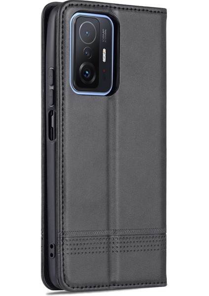 Cüzdan Tasarımı Dayanıklı Pu Deri Deri Şok Geçirmez Telefon Kapak Kılıfı Xiaomi 11T/XIAOMI 11T Pro-Black (Yurt Dışından)