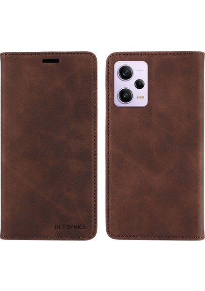 Xiaomi Redmi Için Note 12 Pro+ 5g/note 12 Explorer 5g Cüzdan Deri Kılıf Rfıd Engelleme Telefon Kapağı-Kahverengi (Yurt Dışından)