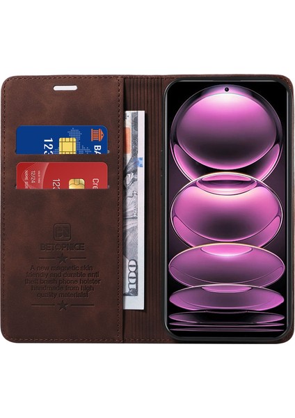 Xiaomi Redmi Için Note 12 Pro+ 5g/note 12 Explorer 5g Cüzdan Deri Kılıf Rfıd Engelleme Telefon Kapağı-Kahverengi (Yurt Dışından) fiyatları