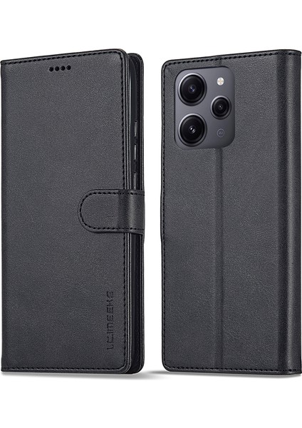 Xiaomi Redmi Için 12 4g Pu Deri Flip Telefon Kasası Buzağı Doku Cüzdan Stand Kapağı-Siyah (Yurt Dışından)