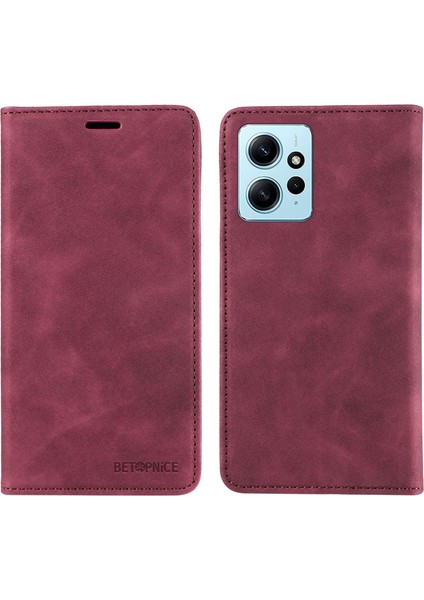 Xiaomi Için Redmi Note 12 4g Rfıd Engelleyen Telefon Cüzdan Kılıf Deri Deri Stand Kapak Kırmızısı (Yurt Dışından)