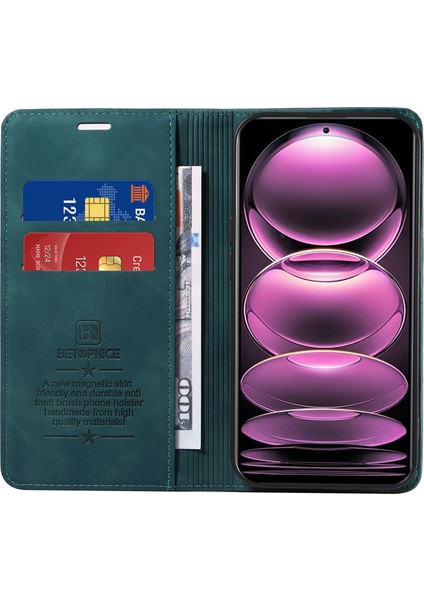 Xiaomi Redmi Için Note 12 Pro+ 5g/note 12 Explorer 5g Cüzdan Deri Kılıf Rfıd Engelleme Telefon Kapağı-Yeşil (Yurt Dışından)