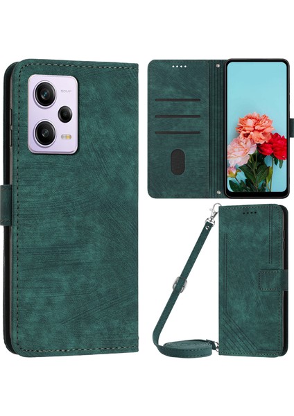 Xiaomi Redmi Için Note 12 Pro+ 5g/note 12 Explorer 5g Cüzdan Telefon Kılıf Hatları Baskılı Deri Stand Koruyucu Flip Kapak-Yeşil (Yurt Dışından)