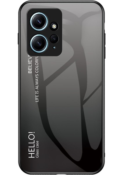 Xiaomi Için Redmi Note 12 4g Telefon Kılıfı Temperli Cam+Pc+Tpu Gradyan Cep Telefonu Kapak Sınıfı Siyah Gri (Yurt Dışından)