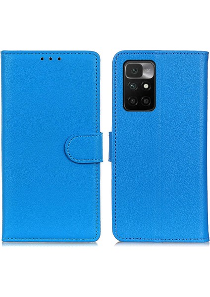 Klasik Her Şey Dahil Litchi Doku Manyetik Kapatma Koruyucu Deri Cüzdan Stand Stand Stand Standı Kılıfı Xiaomi Redmi Not 11 4g (Mediatek)/redmi 10 4g/redmi 10 2022 4g/10 Prime-Blue (Yurt Dışından)