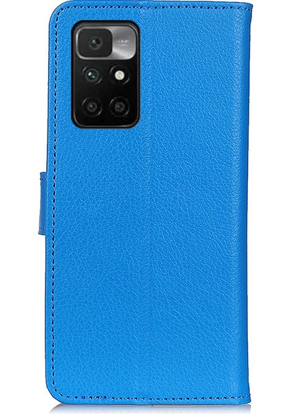 Klasik Her Şey Dahil Litchi Doku Manyetik Kapatma Koruyucu Deri Cüzdan Stand Stand Stand Standı Kılıfı Xiaomi Redmi Not 11 4g (Mediatek)/redmi 10 4g/redmi 10 2022 4g/10 Prime-Blue (Yurt Dışından)