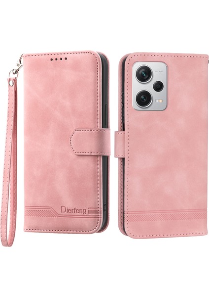 Xiaomi Redmi Için Note 12 Pro+ 5g Çizgiler Baskılı Deri Cüzdan Telefon Kılıfı Flip Stand Anti Drop Kapağı-Pembe (Yurt Dışından)