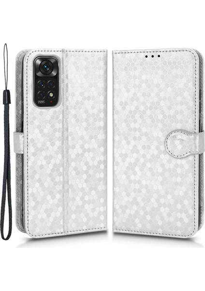 Xiaomi Için Redmi Not 11 4g (Qualcomm)/not 11S 4g Nokta Deseni Baskılı Pu Deri+Tpu Stand Cüzdan Telefon Kapağı Folio Flip Case Silver (Yurt Dışından)