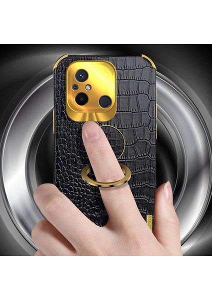 Xiaomi Redmi 12C Için 4g Ring Kickstand Deri Kaplamalı Tpu Anti-Dalgalı Kılıf Timsah Dokusu 6d Elektrküze Telefon Kapak-Kırmızı (Yurt Dışından)