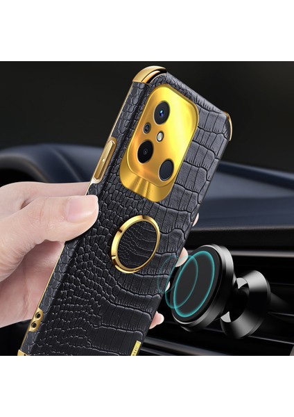 Xiaomi Redmi 12C Için 4g Ring Kickstand Deri Kaplamalı Tpu Anti-Dalgalı Kılıf Timsah Dokusu 6d Elektrküze Telefon Kapak-Kırmızı (Yurt Dışından)
