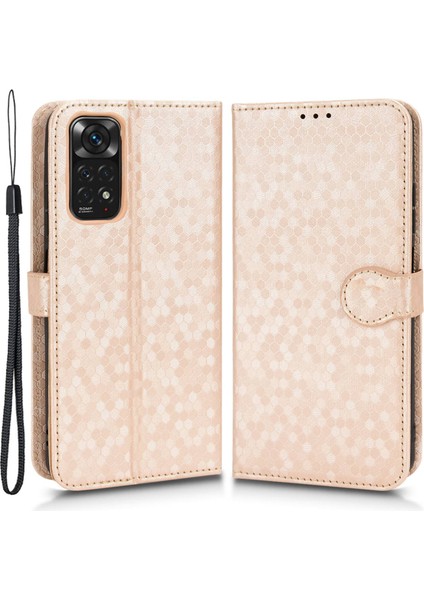 Xiaomi Redmi Için Not 11 4g (Qualcomm)/not 11S 4g Nokta Desen Baskılı Pu Deri+Tpu Stand Cüzdan Telefon Kapağı Folio Flip Case-Rose Gold (Yurt Dışından)