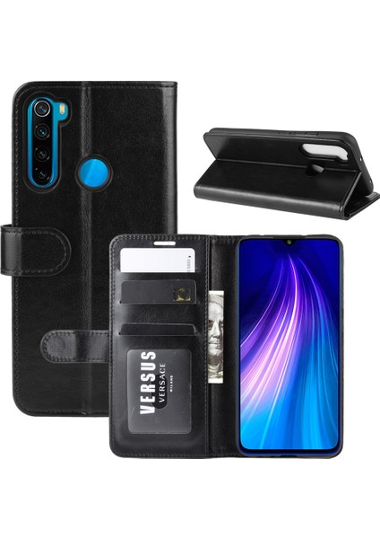 Crazy Horse Doku Cüzdan Stand Flip Deri Koruyucu Kılıf Xiaomi Redmi Note 8 (2019/2021) -Black (Yurt Dışından)