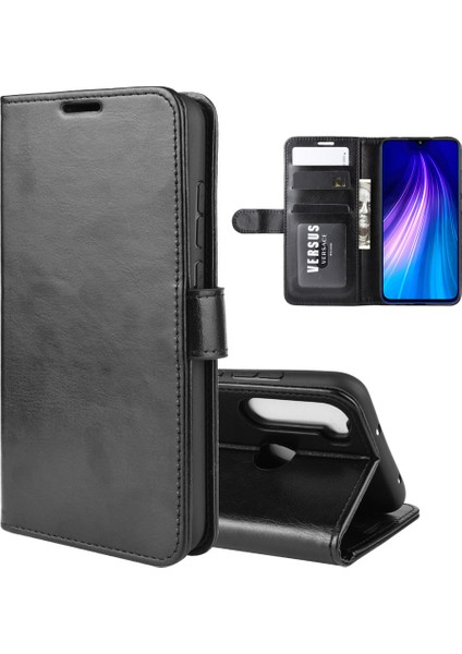 Crazy Horse Doku Cüzdan Stand Flip Deri Koruyucu Kılıf Xiaomi Redmi Note 8 (2019/2021) -Black (Yurt Dışından)