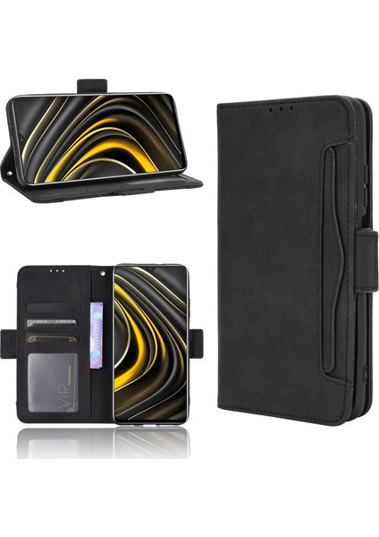 Xiaomi Poco M3 Için Çoklu Kart Yuvası Koruyucu Kapak Standı Deri Case-Black (Yurt Dışından)