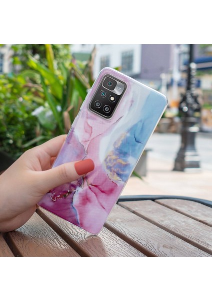 Xiaomi Redmi Için 10/10 2022/10 Prime/not 11 4g (Mediatek) Imd Mermer Desen Yumuşak Tpu Telefon Kapağı Şok Geçirmez Anti-Çizik Vaka-Pembe/mavi (Yurt Dışından) fırsatları