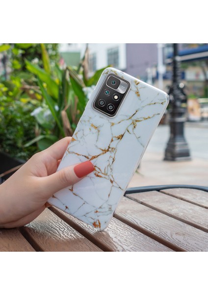 Xiaomi Redmi Için 10/10 2022/10 Prime/not 11 4g (Mediatek) Imd Mermer Desen Yumuşak Tpu Telefon Kapağı Şok Geçirmez Anti-Çizik Vaka-Beyaz (Yurt Dışından)