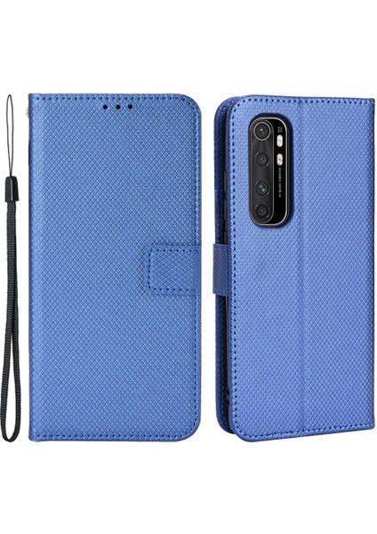 Xiaomi Mi Için Not 10 Lite Elmas Doku Katlama Stand Pu Deri Kılıf Manyetik Kapatma Cüzdan Strap-Mavi ile Kapak Kapağı (Yurt Dışından)