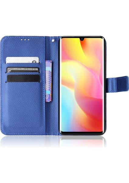 Xiaomi Mi Için Not 10 Lite Elmas Doku Katlama Stand Pu Deri Kılıf Manyetik Kapatma Cüzdan Strap-Mavi ile Kapak Kapağı (Yurt Dışından)