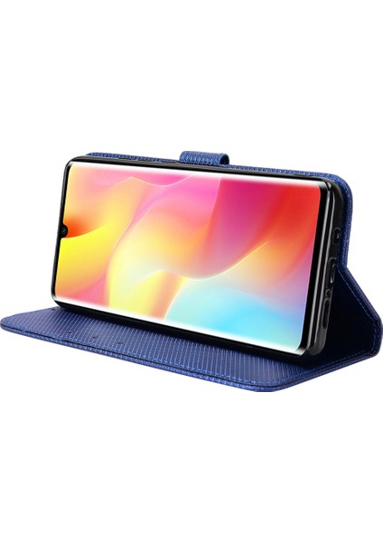 Xiaomi Mi Için Not 10 Lite Elmas Doku Katlama Stand Pu Deri Kılıf Manyetik Kapatma Cüzdan Strap-Mavi ile Kapak Kapağı (Yurt Dışından)