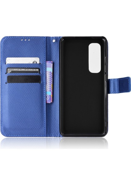 Xiaomi Mi Için Not 10 Lite Elmas Doku Katlama Stand Pu Deri Kılıf Manyetik Kapatma Cüzdan Strap-Mavi ile Kapak Kapağı (Yurt Dışından)