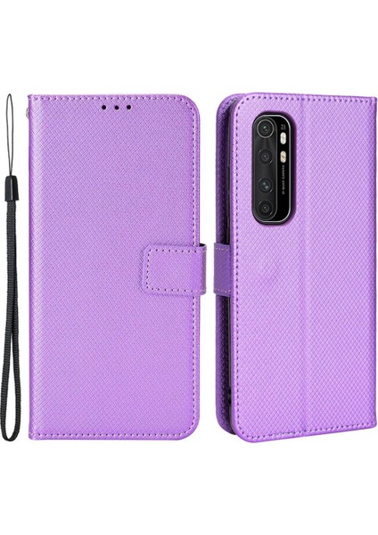 Xiaomi Mi Için Not 10 Lite Elmas Doku Katlama Stand Pu Deri Kılıf Manyetik Kapatma Cüzdan Strap-Purple ile Kapak Kapağı (Yurt Dışından)