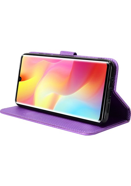 Xiaomi Mi Için Not 10 Lite Elmas Doku Katlama Stand Pu Deri Kılıf Manyetik Kapatma Cüzdan Strap-Purple ile Kapak Kapağı (Yurt Dışından)