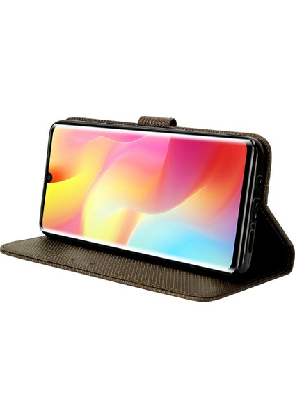 Xiaomi Mi Için Not 10 Lite Elmas Doku Katlama Stand Pu Deri Kılıf Manyetik Kapanma Cüzdan Strap-Brown ile Kapak Kapağı (Yurt Dışından)