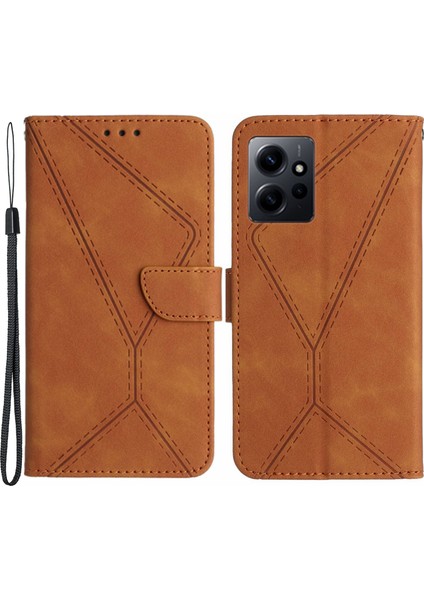 Xiaomi Redmi Için HT05 Pu Deri Telefon Kılıfı Not 12 4g Baskılı Çizgi Cüzdan Stand Cilt Touch Cover-Brown (Yurt Dışından)