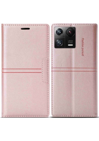 Xiaomi 13 Pro 5g Pu Deri Manyetik Otomatik Absorbed Telefon Kılıfı Tam Koruma Iç Tpu Kapak Stand Cüzdanı-Gül Altın (Yurt Dışından)